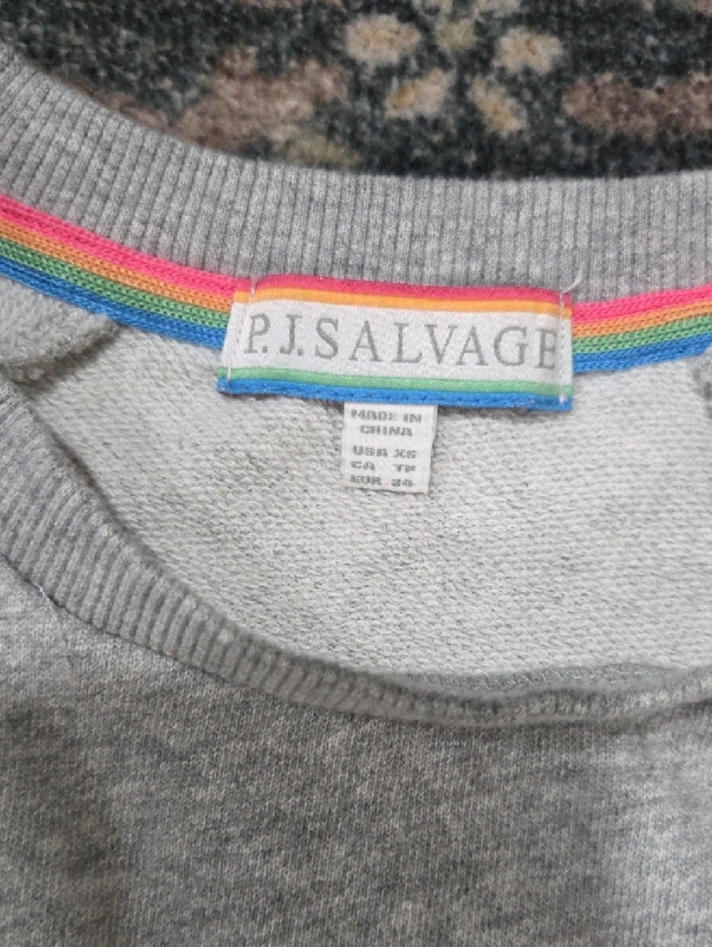 PJ Salvage Light Gray Sweatshirt with Pastel Sleeve Stripes - Picture 5 of 8